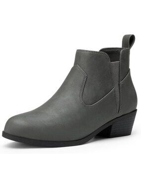 Women's Grey Comfortable Chunky Low Heel Slip On Casual Work Short Ankle Boots